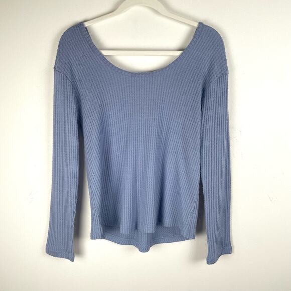 Abound Dusty Blue Soft Waffle Knit Long Sleeve Shirt Thermal V Neck Size XS - Picture 3 of 5